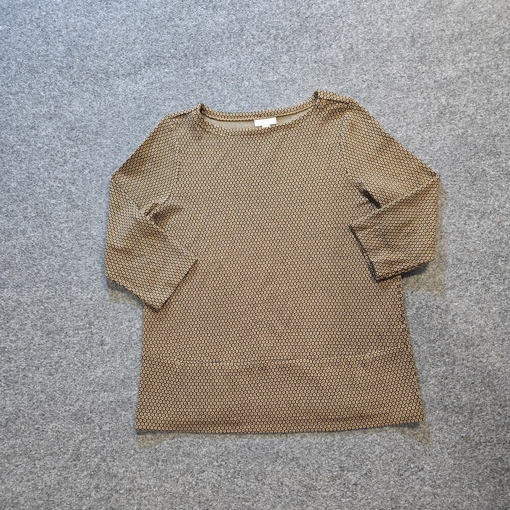 J Jill Top Women Size Small Tan Beige Ponte 3/4 Sleeve Boat Neck Stretchy Casual